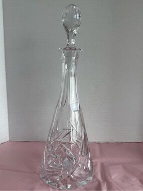 VTG 1970's Large Bohemian Cut and Etched Conical Crystal Decanter with Stopper